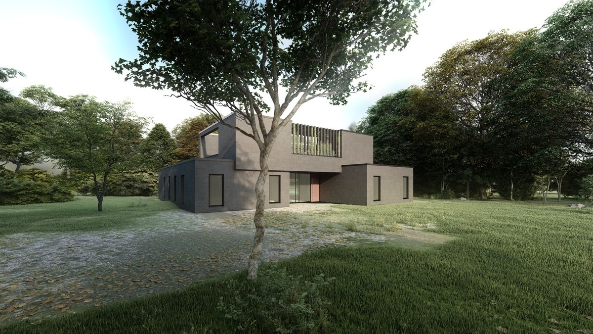 Architekturvisualisierung eines Bürogebäudes mit Dachterrasse in Lippstadt