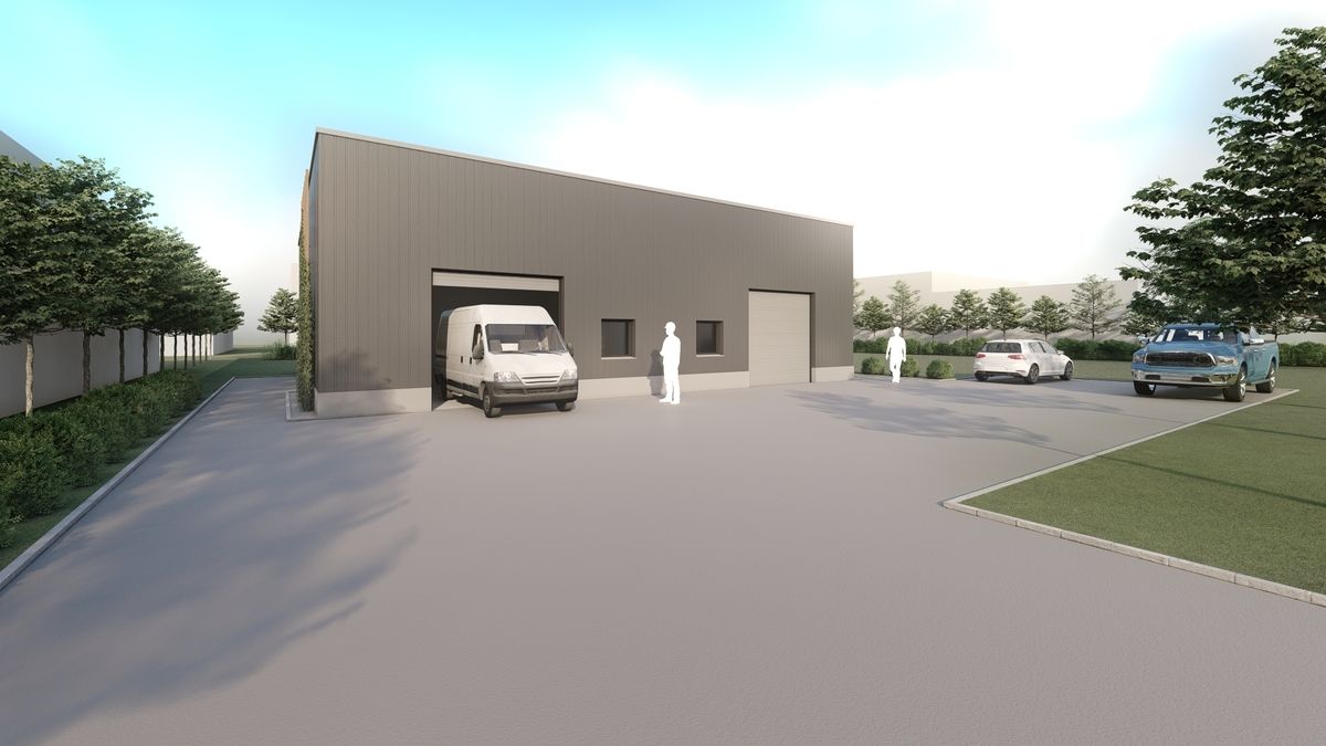 Architekturvisualisierung einer Lagerhalle in Lage